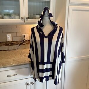 Bebe Pullover Striped Lightweight Sweater Poncho with Hood